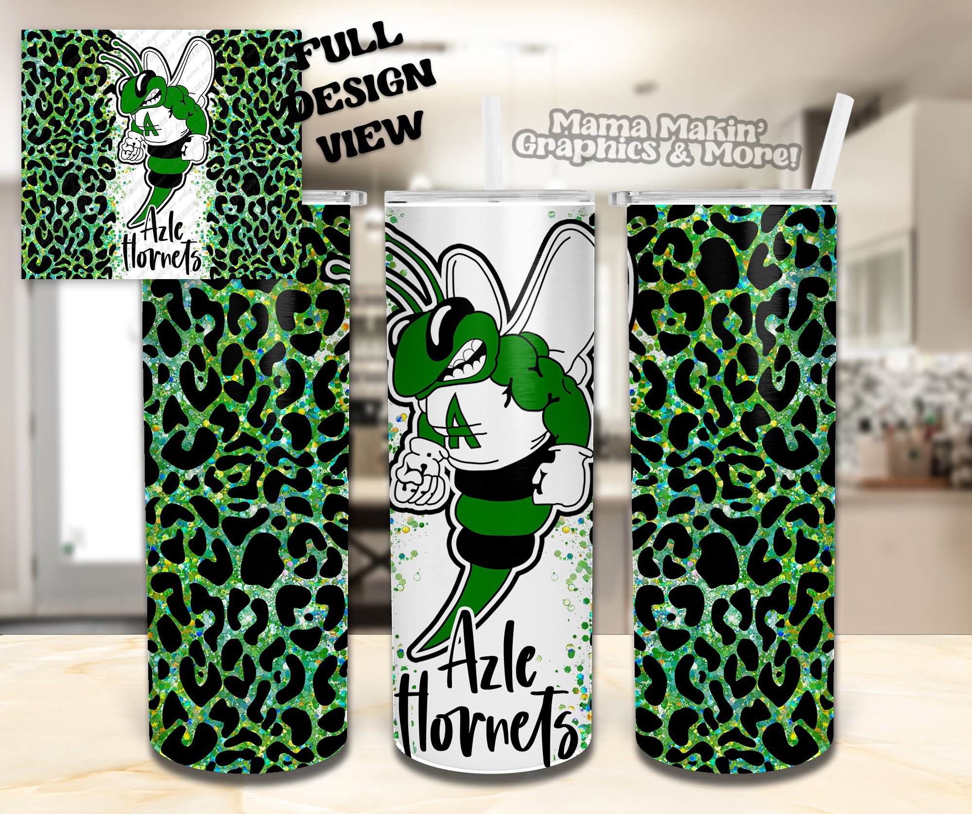 Azle Hornets Leopard Glitter Tumbler 20oz.