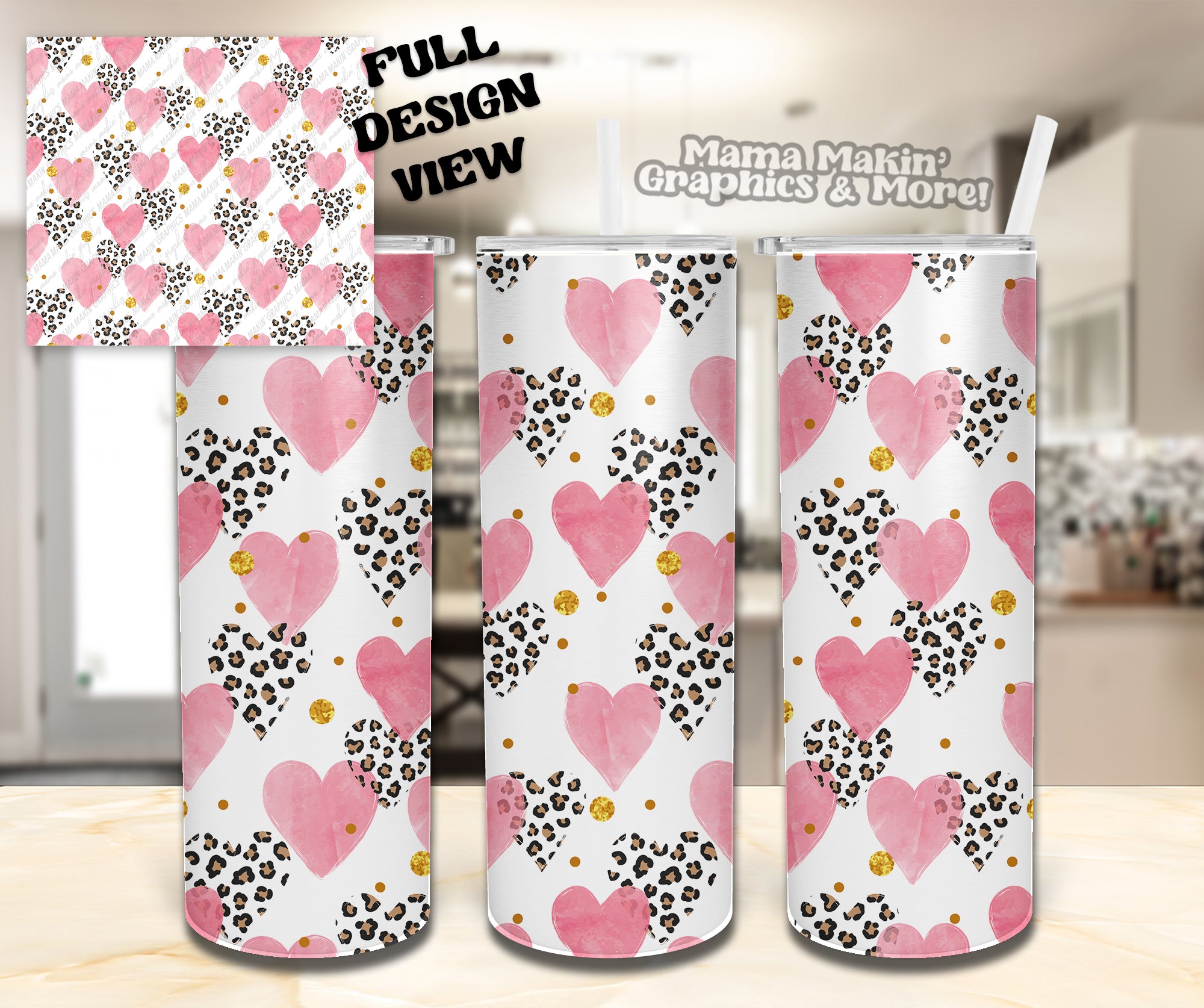 Pink Hearts Tumbler 20oz.