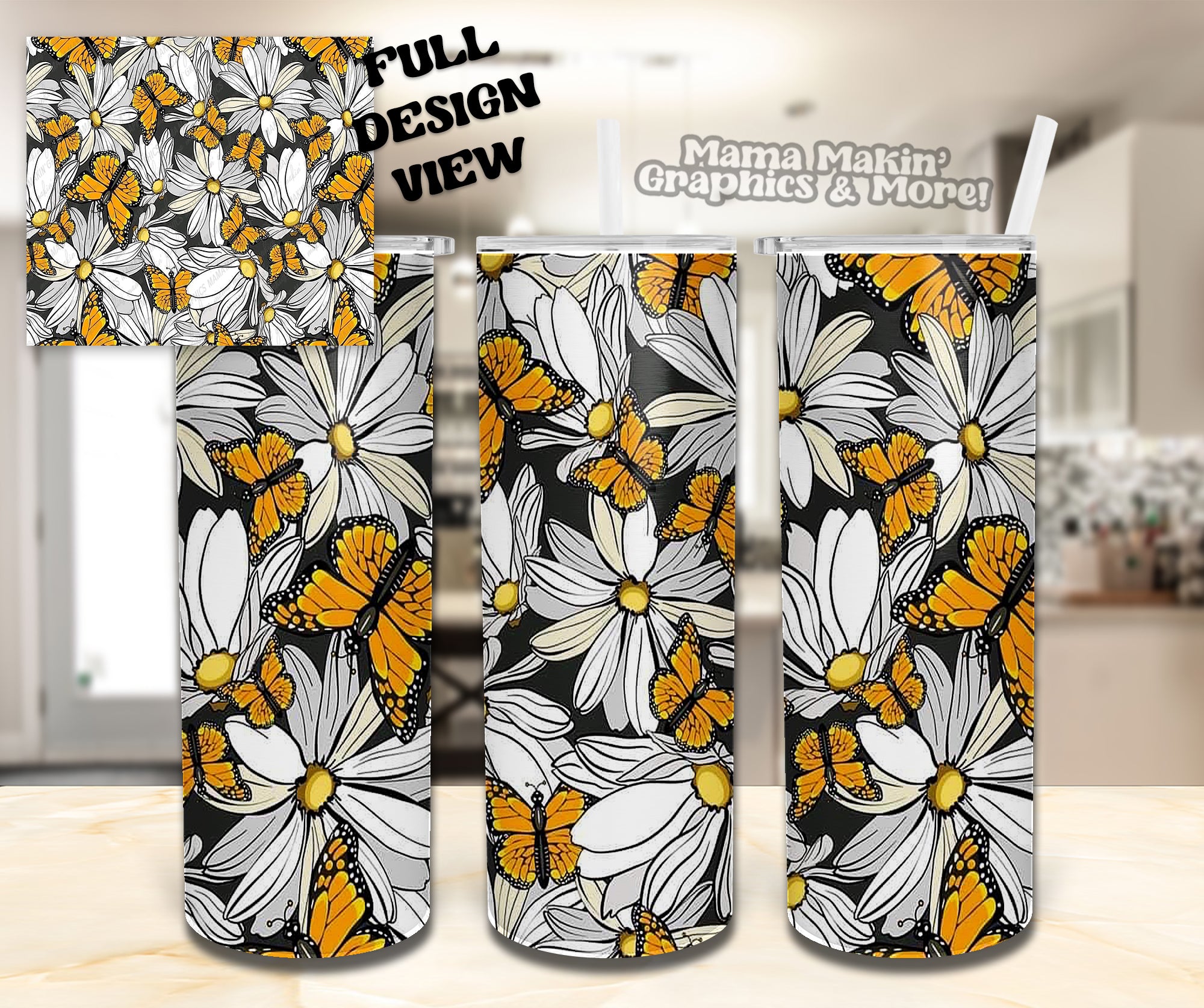 Floral Butterfly Tumbler 20oz.