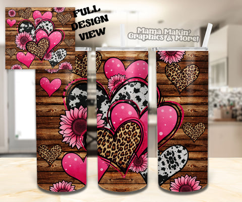 Western Pink Hearts Tumbler 20oz.